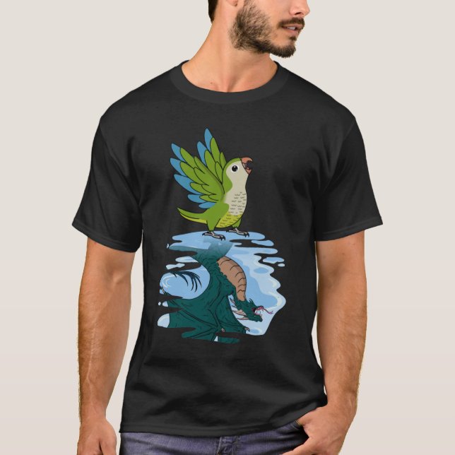 Parrot & Dragon Reflection I Green Monk Parakeet Q T-Shirt (Front)
