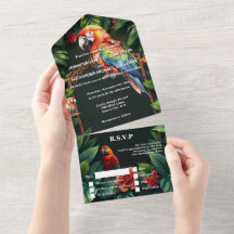 Parrot exotic jungle bird of paradise wedding rsvp