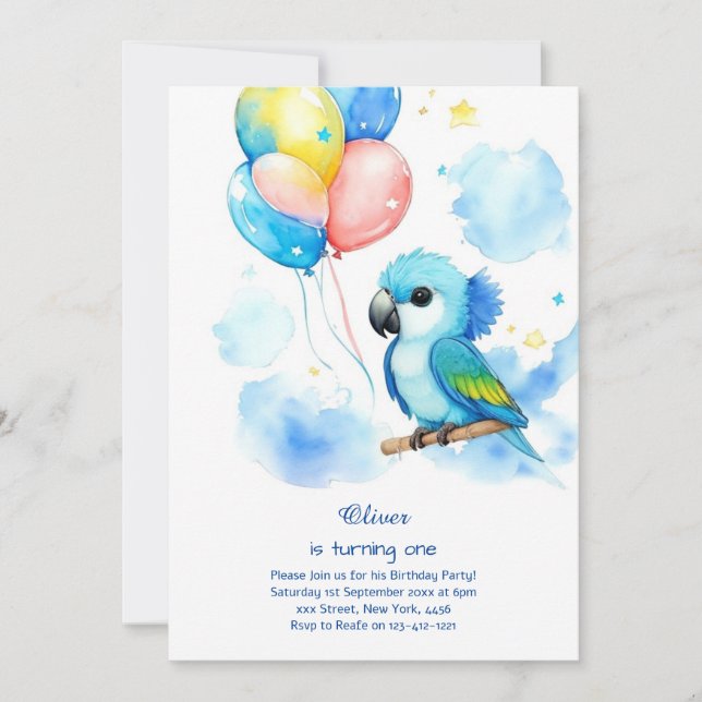Parrot First Birthday Invitation (Front)