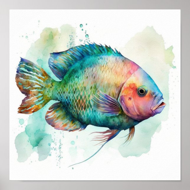 Parrot fish in watercolor  poster (Front)