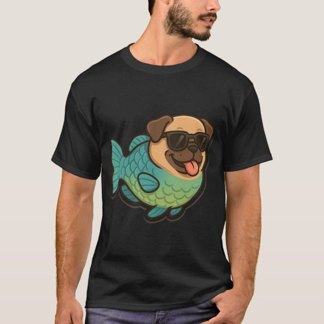 Parrot Fish with a Funny Pug Head T-Shirt (Front)