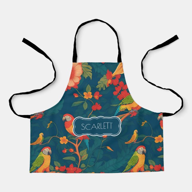 Parrot Floral Colourful Personalized Pattern Apron (Front)
