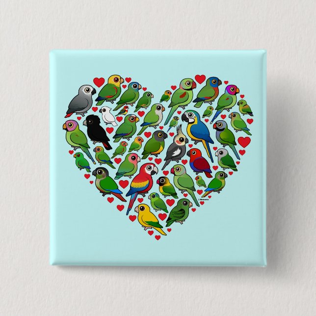 Parrot Heart 2 Inch Square Button (Front)