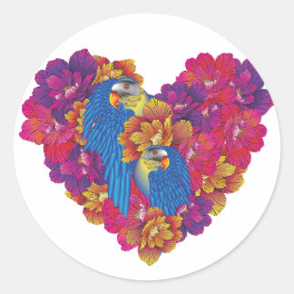 Parrot Heart Floral Colourful Classic Round Sticker