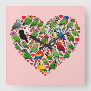 Parrot Heart Square Wall Clock