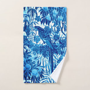 Parrot in a Jungle Setting, Indigo Blue and White Bath Towel Set