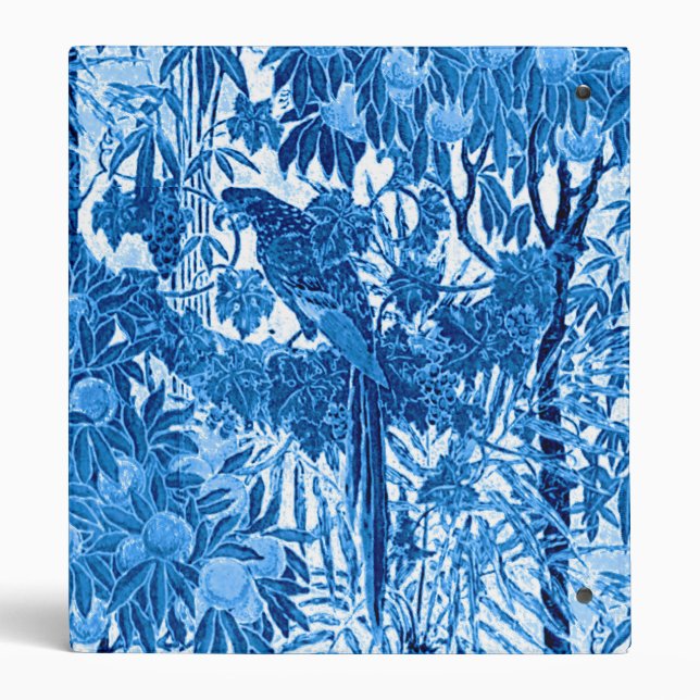 Parrot in a Jungle Setting, Indigo Blue and White  Binder (Back)