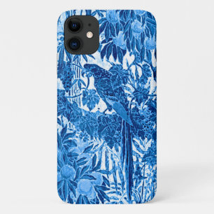 Parrot in a Jungle Setting, Indigo Blue and White iPhone 11 Case