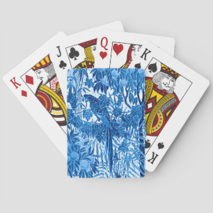 Parrot in a Jungle Setting, Indigo Blue and White Playing Cards