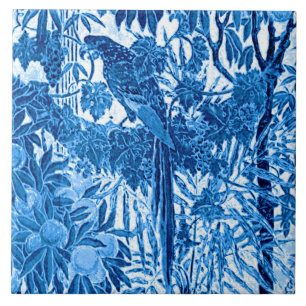 Parrot in a Jungle Setting, Indigo Blue and White Tile