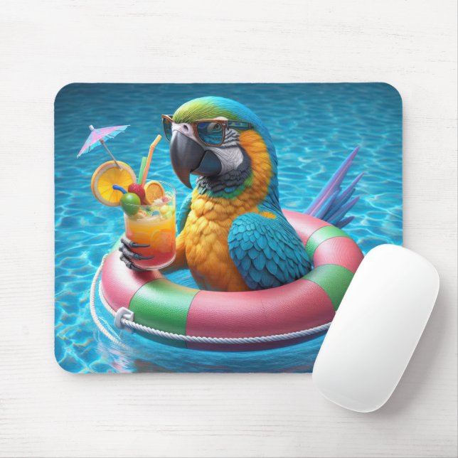 Parrot In a Swimming Pool Mouse Pad (With Mouse)