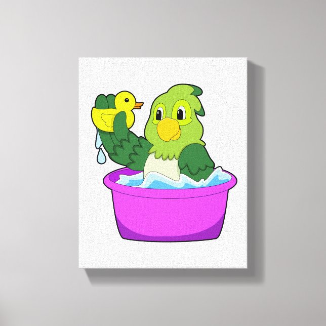 Parrot in Bathtub with Duck Canvas Print (Front)
