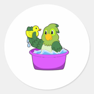 Parrot in Bathtub with Duck Classic Round Sticker
