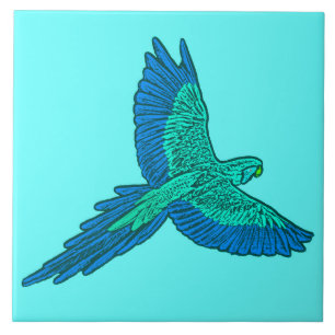 Parrot in Flight, Aqua and Cobalt Blue Tile
