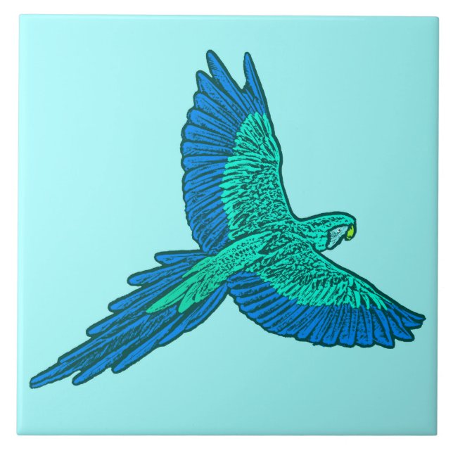 Parrot in Flight, Aqua and Cobalt Blue Tile (Front)