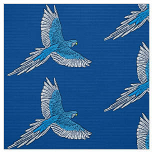 Parrot in Flight, Cobalt Blue and White Fabric
