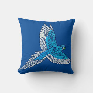 Parrot in Flight, Cobalt Blue and White Throw Pillow