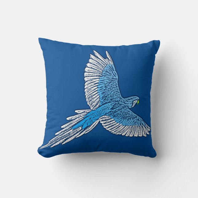 Parrot in Flight, Cobalt Blue and White Throw Pillow (Front)