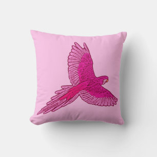 Parrot in Flight, Fuchsia and Ice Pink Throw Pillow