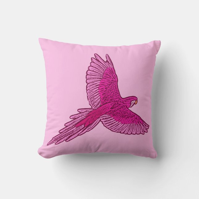 Parrot in Flight, Fuchsia and Ice Pink Throw Pillow (Front)