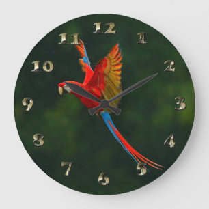 Parrot in Flight Large Clock
