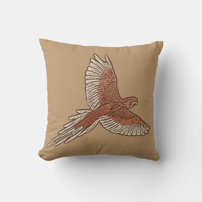 Parrot in Flight, Rust, Cream and Camel Tan Throw Pillow (Front)