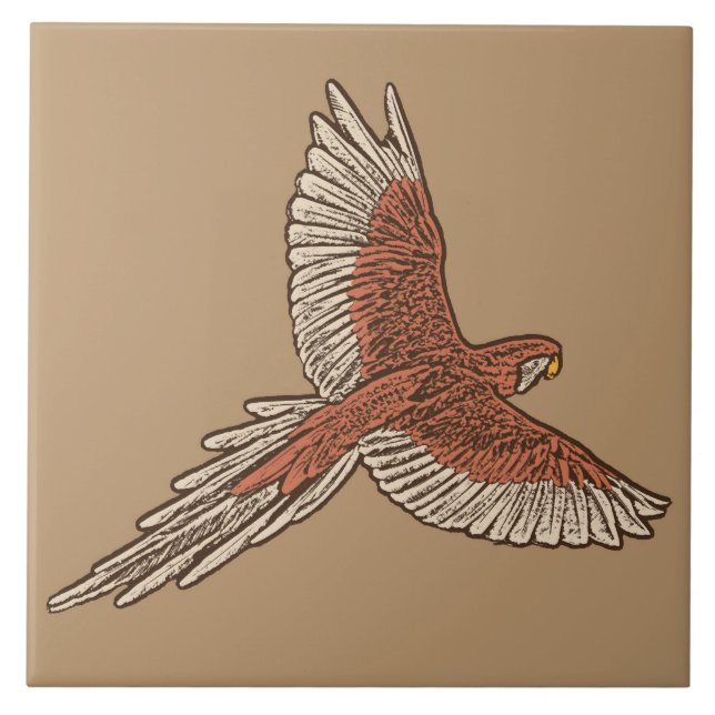 Parrot in Flight, Rust, Cream and Camel Tan Tile (Front)