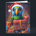 Parrot in the midst of Christmas gifts Card<br><div class="desc">A cheerful parrot is in the middle of the gifts to celebrate Christmas. It is made in digital drawing.</div>