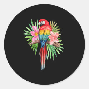 Parrot In Tropical Flowers Summer Beach Tiki Party Classic Round Sticker