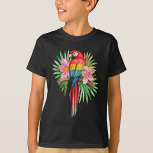 Parrot In Tropical Flowers Summer Beach Tiki Party T-Shirt