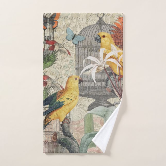 Parrot Jaune Tropical Antique Fleur (Serviette à main)