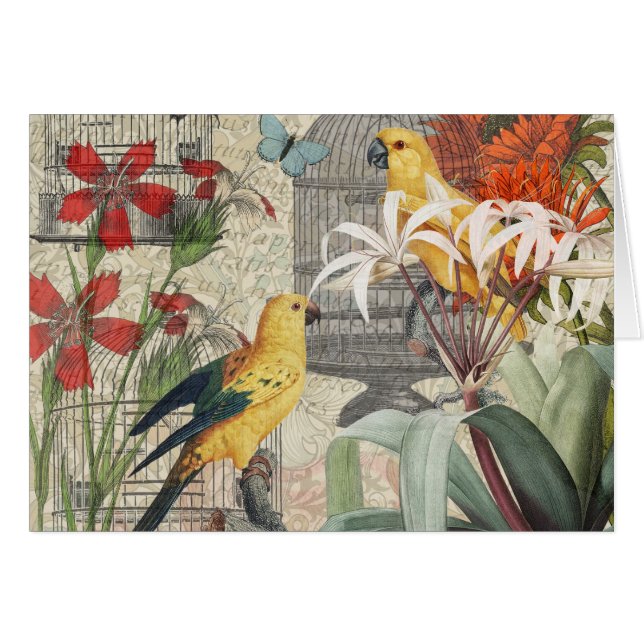 Parrot Jaune Tropical Antique Fleur (Devant horizontal)