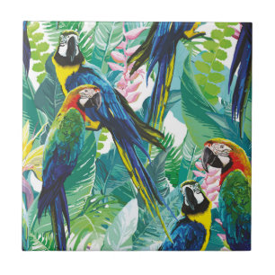 Parrot Jungle Pretty Blue Green Tile