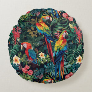 Parrot Jungle Round Pillow