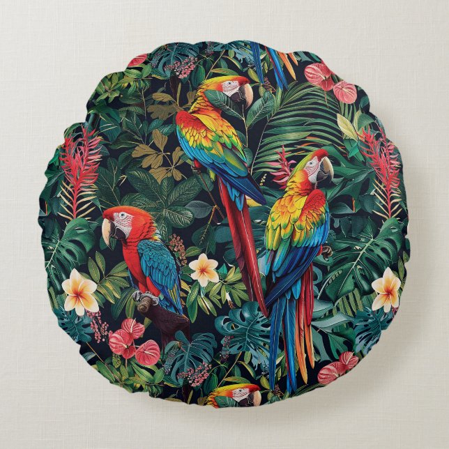 Parrot Jungle Round Pillow (Front)