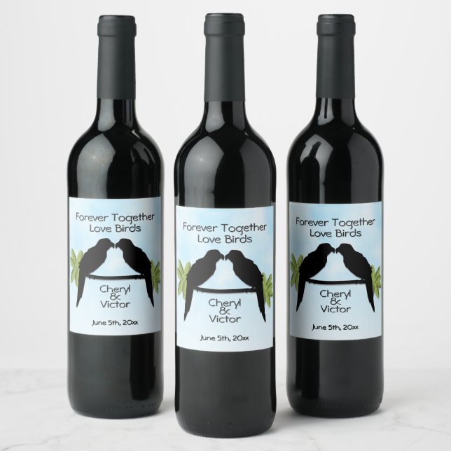 Parrot Love Custom text Names and Date Area Wine Label (Bottles)