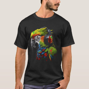 Parrot Music Art Headphones Musicians Animal Bird  T-Shirt