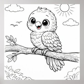 Parrot Nursery Kids Colouring Page Poster