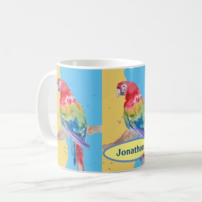 Parrot Oiseaux Enfants Garçons Nom Pastel Blue Mug (Devant gauche)