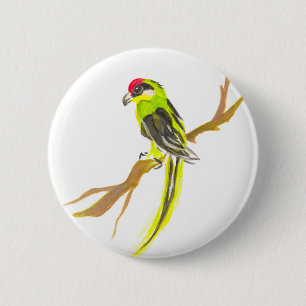 Parrot on a branch. Watercolor painting. 2 Inch Round Button