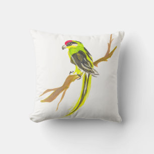 Parrot on a branch. Watercolor painting. China art Throw Pillow