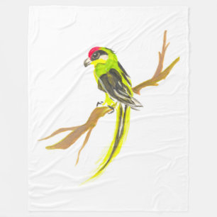 Parrot on a branch. Watercolor painting. Fleece Blanket