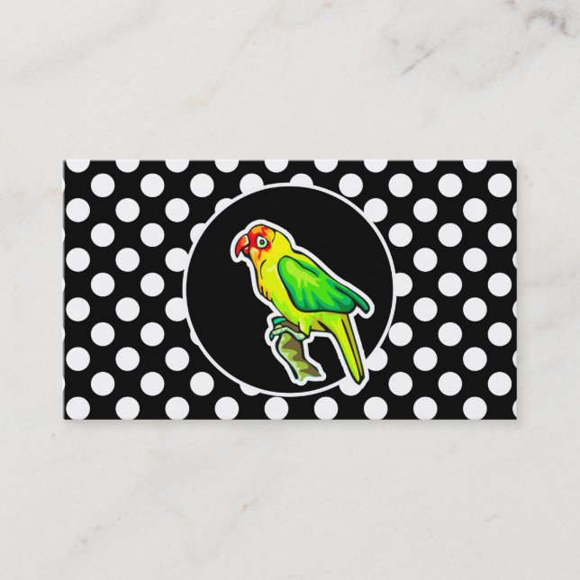 Parrot on Black and White Polka Dots Business Card (Front)