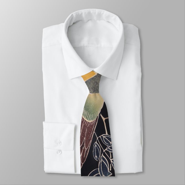 Parrot on the Branch, Flowering Rose Bush, Jakuchū Tie (Tied)
