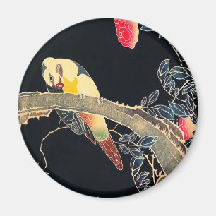 Parrot on the Branch of a Flowering Rose Bush Magnet