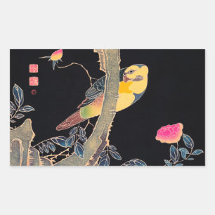 Parrot on the Branch of a Flowering Rose Bush Sticker