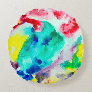 parrot on tree, bird Abstract Bright Watercolor gr Round Pillow