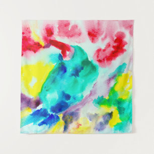 parrot on tree, bird Abstract Bright Watercolor gr Tapestry