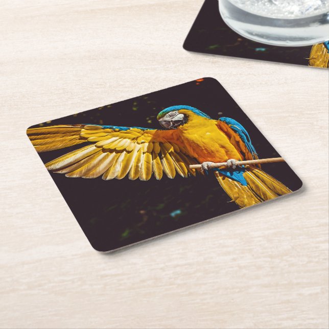 Parrot Out Stretched Wing Square Paper Coaster (Angled)