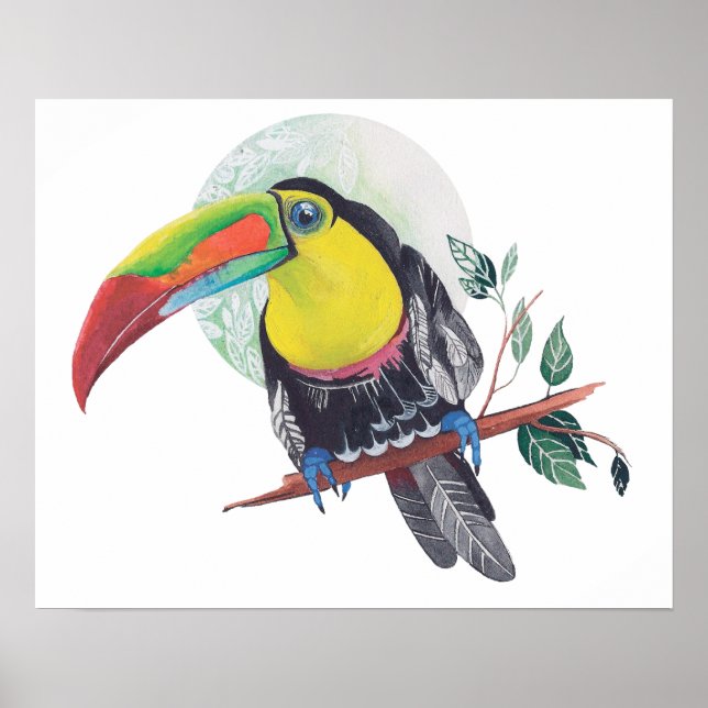 Parrot paint art print Exotic bird nature moon (Front)